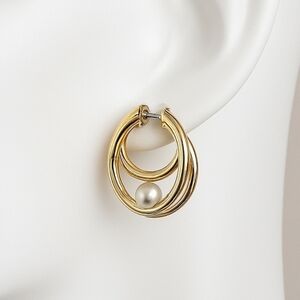Ann Taylor Vintage Elegant Gold Hoop Earrings with Pearl Accent